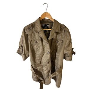Womens Utility Jacket Belted Short Sleeve Khaki 3XL